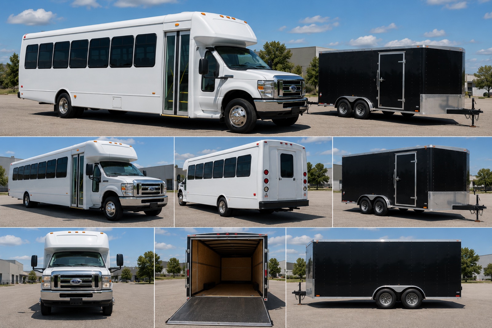 The donor shuttle bus and enclosed trailer before conversion